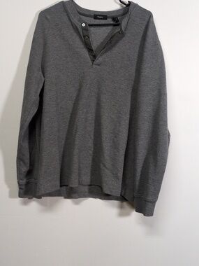 Theory Mens Contrast Henley Gray Button Placket Long Sleeve Shirt Size Large